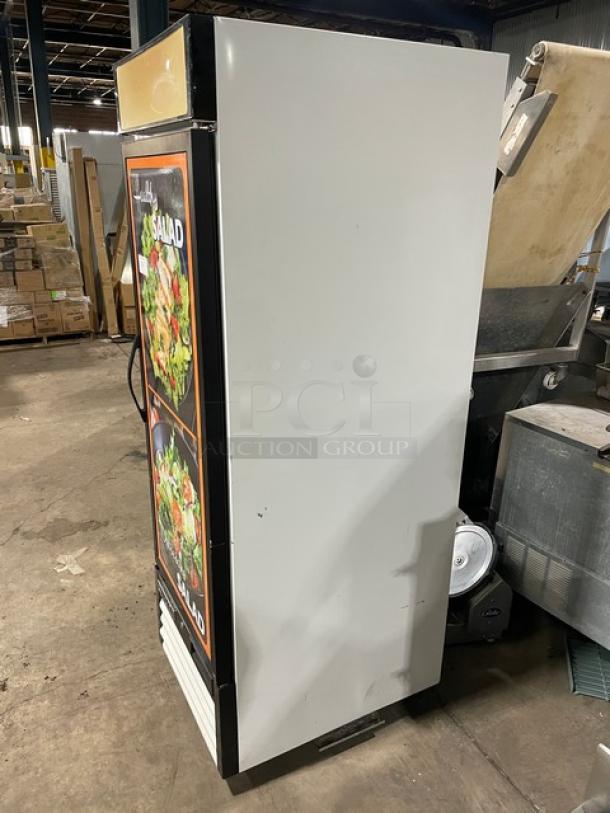 Maxx Cold MXM1-23R commercial refrigerator with single glass swing door, poly coated wire racks, on legs, Energy Star certified.