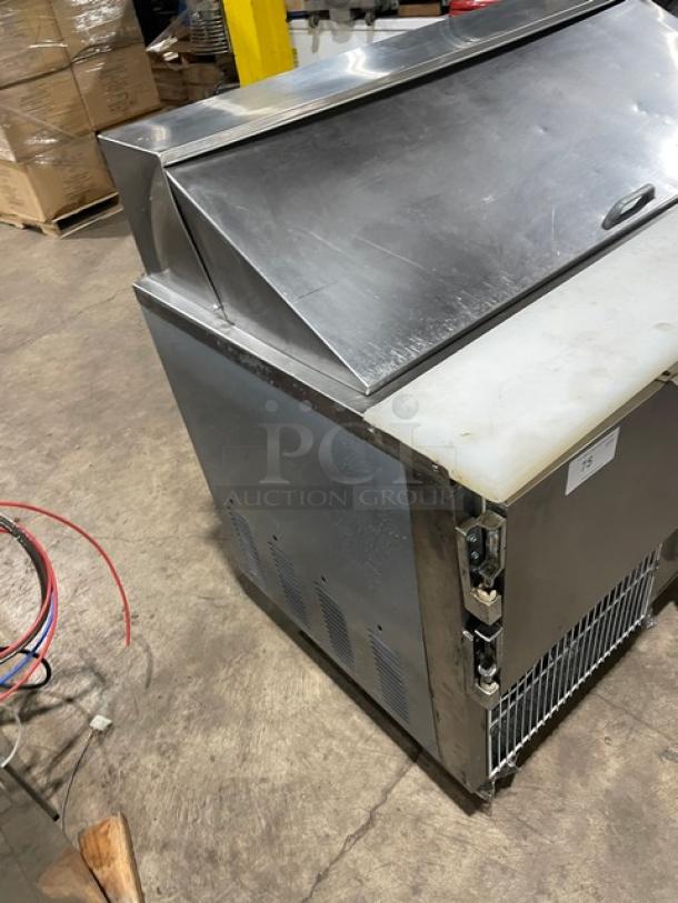 Leader Commercial Stainless Steel 2 Door Refrigerated Bain Marie Style Salad/Sandwich Prep Table! With Cutting Board! With Poly Coated Wire Racks! Model: LM48 S/C SN: PT033136! 115V 1 Phase! On Casters! - Image 2 of 9