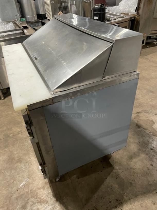 Leader Commercial Stainless Steel 2 Door Refrigerated Bain Marie Style Salad/Sandwich Prep Table! With Cutting Board! With Poly Coated Wire Racks! Model: LM48 S/C SN: PT033136! 115V 1 Phase! On Casters! - Image 3 of 9