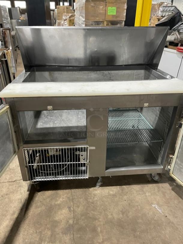 Leader Commercial Stainless Steel 2 Door Refrigerated Bain Marie Style Salad/Sandwich Prep Table! With Cutting Board! With Poly Coated Wire Racks! Model: LM48 S/C SN: PT033136! 115V 1 Phase! On Casters! - Image 5 of 9