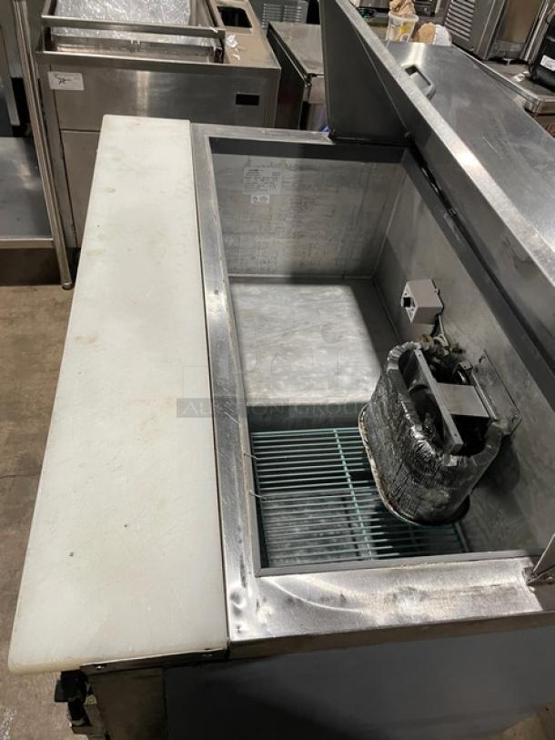 Leader Commercial Stainless Steel 2 Door Refrigerated Bain Marie Style Salad/Sandwich Prep Table! With Cutting Board! With Poly Coated Wire Racks! Model: LM48 S/C SN: PT033136! 115V 1 Phase! On Casters! - Image 8 of 9