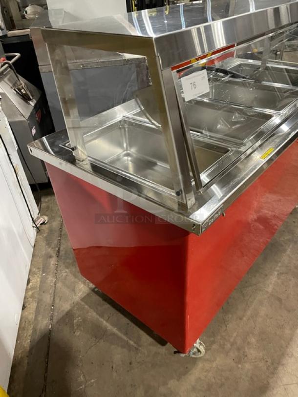 Delfield Shelleyglas Series Commercial Red Stainless Steel 4-Well Hot Food/Steamtable Serving Counter! With Heated Under Storage! With Sneeze Guard! Model: KH-4 SN: 0909150001195! 120/208V 1 Phase! On Casters! - Image 2 of 10