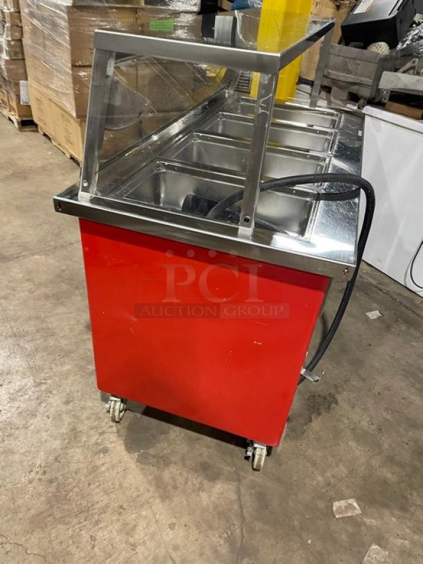 Delfield Shelleyglas Series Commercial Red Stainless Steel 4-Well Hot Food/Steamtable Serving Counter! With Heated Under Storage! With Sneeze Guard! Model: KH-4 SN: 0909150001195! 120/208V 1 Phase! On Casters! - Image 3 of 10