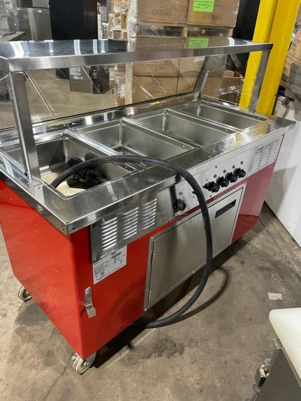 Delfield Shelleyglas Series Commercial Red Stainless Steel 4-Well Hot Food/Steamtable Serving Counter! With Heated Under Storage! With Sneeze Guard! Model: KH-4 SN: 0909150001195! 120/208V 1 Phase! On Casters! - Image 4 of 10