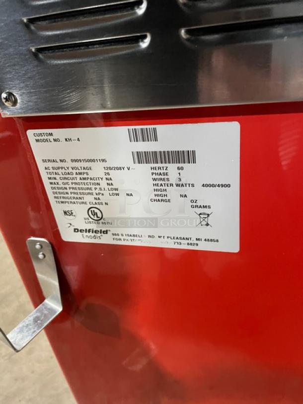 Delfield Shelleyglas Series Commercial Red Stainless Steel 4-Well Hot Food/Steamtable Serving Counter! With Heated Under Storage! With Sneeze Guard! Model: KH-4 SN: 0909150001195! 120/208V 1 Phase! On Casters! - Image 8 of 10