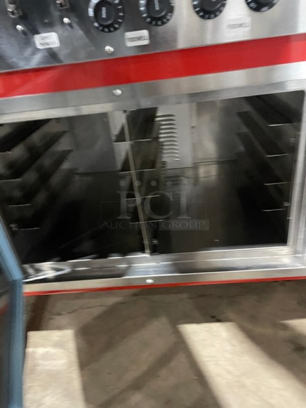 Delfield Shelleyglas Series Commercial Red Stainless Steel 4-Well Hot Food/Steamtable Serving Counter! With Heated Under Storage! With Sneeze Guard! Model: KH-4 SN: 0909150001195! 120/208V 1 Phase! On Casters! - Image 9 of 10