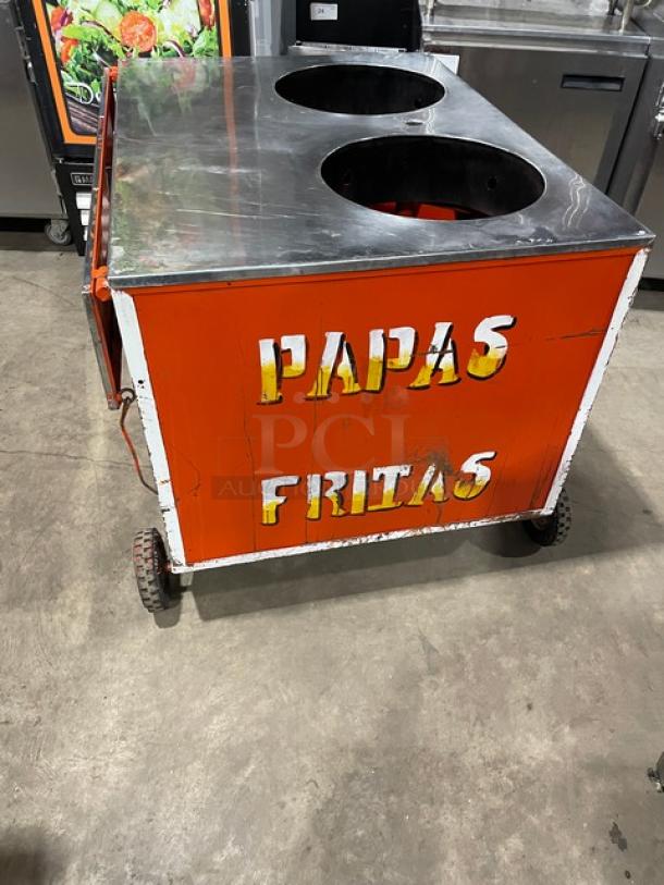 Commercial Red Gas Powered Heated Mobile Food Cart! With Folding Tray Slide! On Casters! - Image 2 of 9