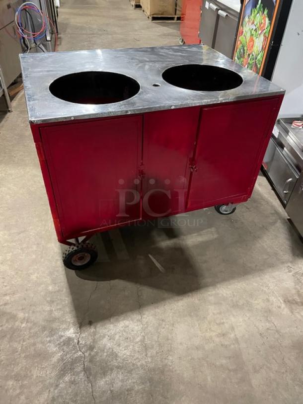 Commercial Red Gas Powered Heated Mobile Food Cart! With Folding Tray Slide! On Casters! - Image 3 of 9