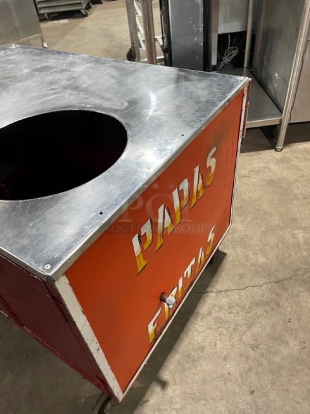 Commercial Red Gas Powered Heated Mobile Food Cart! With Folding Tray Slide! On Casters! - Image 4 of 9