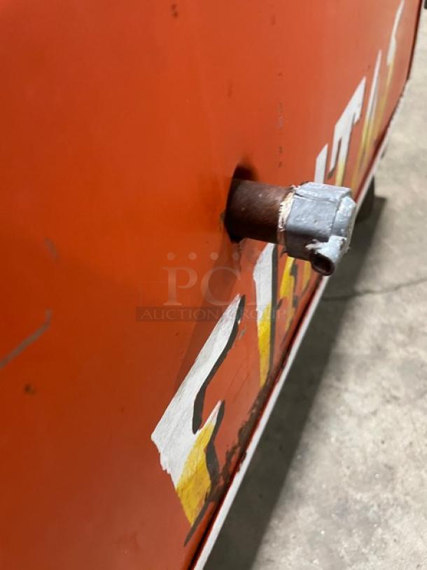 Commercial Red Gas Powered Heated Mobile Food Cart! With Folding Tray Slide! On Casters! - Image 8 of 9