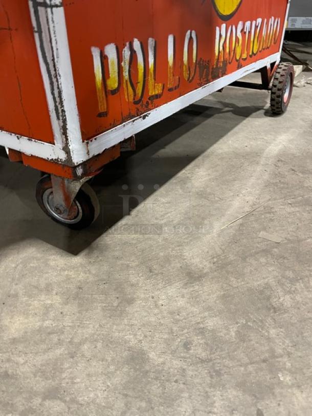 Commercial Red Gas Powered Heated Mobile Food Cart! With Folding Tray Slide! On Casters! - Image 9 of 9