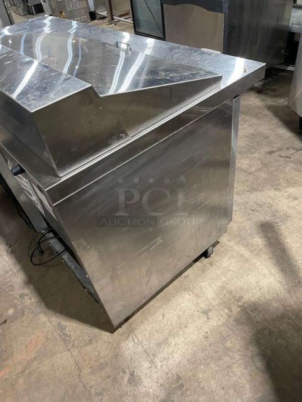 Continental Commercial Stainless Steel 3-Door Left-Side Bain Marie Style Mighty-Top Salad/Sandwich Prep Table! With Poly Coated Wire Racks! Model: SW72-N-18M SN: 16059390! 115V 1 Phase! On Casters! - Image 4 of 9