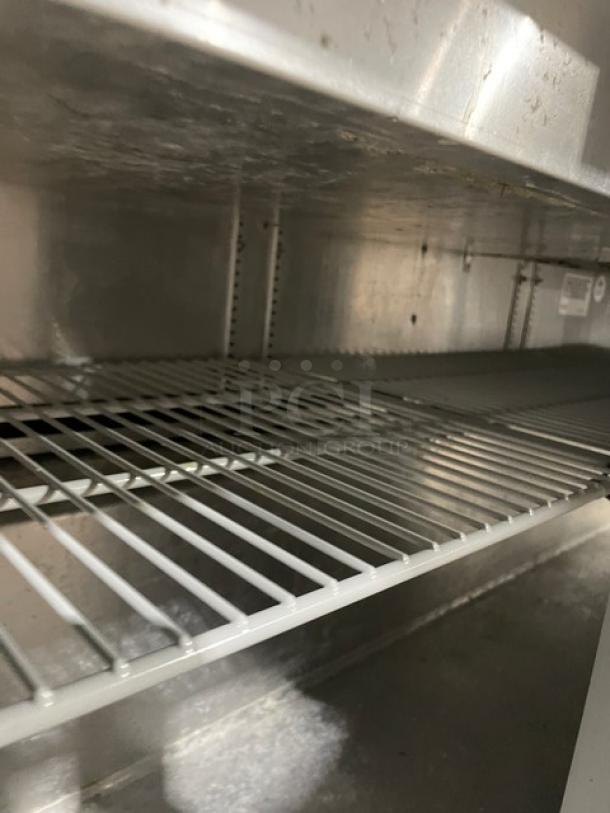 Continental Commercial Stainless Steel 3-Door Left-Side Bain Marie Style Mighty-Top Salad/Sandwich Prep Table! With Poly Coated Wire Racks! Model: SW72-N-18M SN: 16059390! 115V 1 Phase! On Casters! - Image 7 of 9