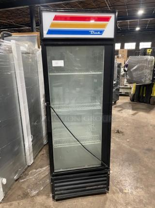 True Commercial Black Single Glass Swing Door Reach In Merchandiser Refrigerator! With Poly Coated Wire Racks! Model: GDM-23 SN: 1-4634407! 115V 1 Phase! - Item #1194948