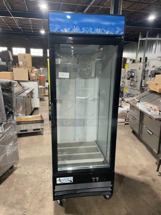 Avantco Commercial Black Single Glass Swing Door Reach In Merchandiser Refrigerator! With Poly Coated Wire Racks! Model: 178GDC23HCB SN:778898532! 115V! On Casters! - Item #1194954