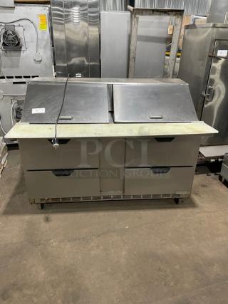 Beverage-Air Commercial Stainless Steel 4 Drawer Refrigerated Bain Marie Style Mega Top Salad/Sandwich Prep Table! With Cutting Board! Model: SPED60-24M-4 SN: 12005633! 115V 1 Phase! On Casters! - Item #1194957