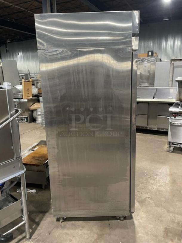 Hoshizaki R2A-FS commercial stainless steel 2-door reach-in refrigerator, poly-coated wire racks, on casters, model R2A-FS.