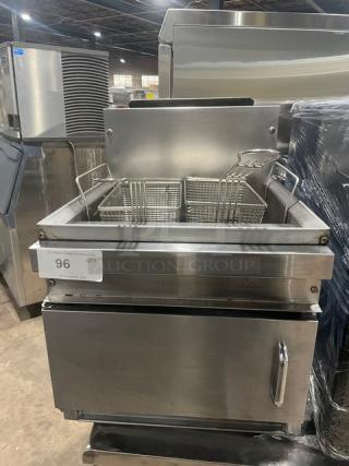 Commercial Stainless Steel Natural Gas Powered Countertop Deep Fat Fryer! With Back Splash! With Fry Baskets! On Legs! - Item #1194959