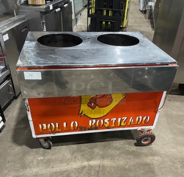 Commercial Red Gas Powered Heated Mobile Food Cart! With Folding Tray Slide! On Casters! - Image 1 of 9