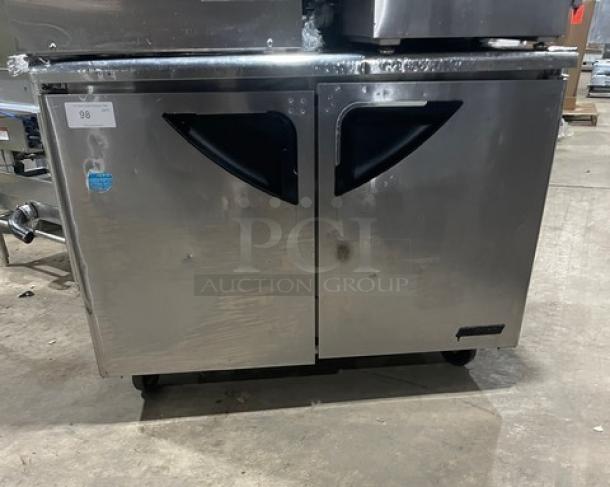 Turbo Air Super Deluxe Series Commercial Stainless Steel 2 Door Undercounter Worktop Refrigerator! With Poly Coated Wire Racks! Model: TUR-48SD! 115V! On Casters! - Image 1 of 7