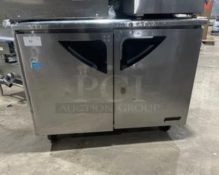 Turbo Air Super Deluxe Series Commercial Stainless Steel 2 Door Undercounter Worktop Refrigerator! With Poly Coated Wire Racks! Model: TUR-48SD! 115V! On Casters! - Item #1194961