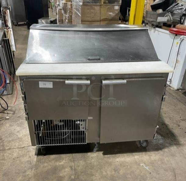 Leader Commercial Stainless Steel 2 Door Refrigerated Bain Marie Style Salad/Sandwich Prep Table! With Cutting Board! With Poly Coated Wire Racks! Model: LM48 S/C SN: PT033136! 115V 1 Phase! On Casters! - Image 1 of 9
