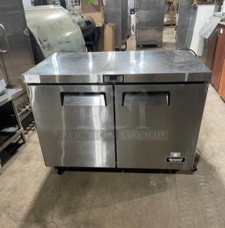 Bison Commercial Stainless Steel 2 Door Undercounter Worktop Refrigerator! Model: BUR-48 SN: BUR-4800318102600K80028! 115V 1 Phase! On Casters! - Item #1194882