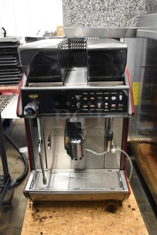Gaggia Milano Concetto Evo Duo Super Stainless Steel Commercial Countertop Automatic Single Group Espresso Machine w/ Steam Wand and 2 Hoppers.