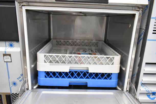 BRAND NEW 2024 Hobart LXNH stainless steel hi-temp undercounter dishwasher, 208-240V, 3 phase, minor scratches, includes racks.