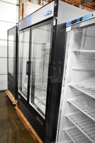BRAND NEW SCRATCH AND DENT! 2024 KoolMore MDR-2GD-45C Metal Commercial 2 Door Reach in Cooler Merchandiser w/ Poly Coated Racks. 115 Volts, 1 Phase.