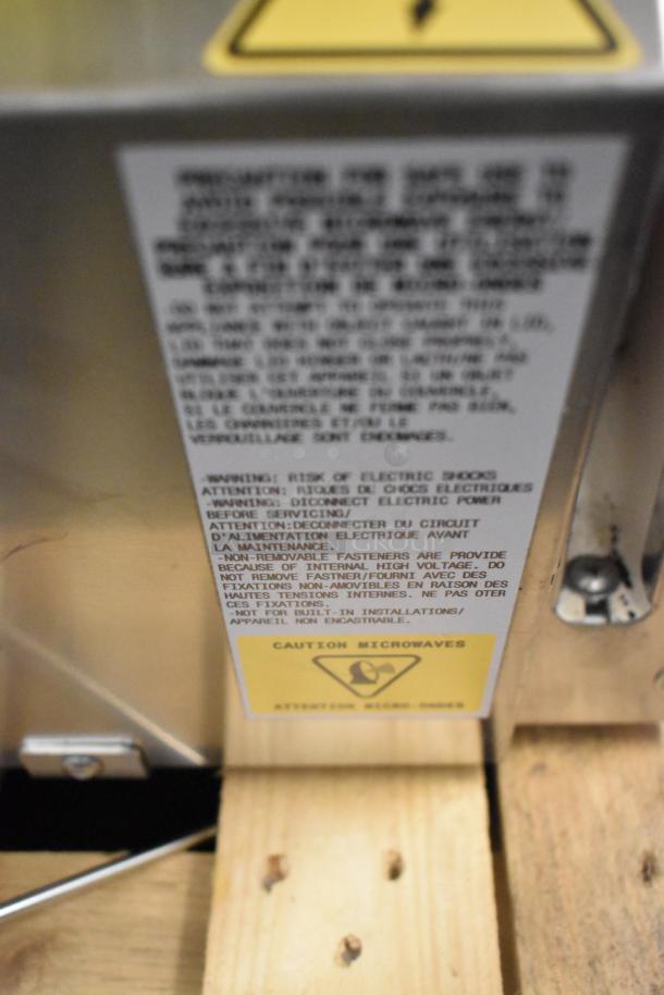 2018 Electrolux HSPP3RPRS Stainless Steel Panini Press, 208V, commercial use. Warning label on side for electrical safety.