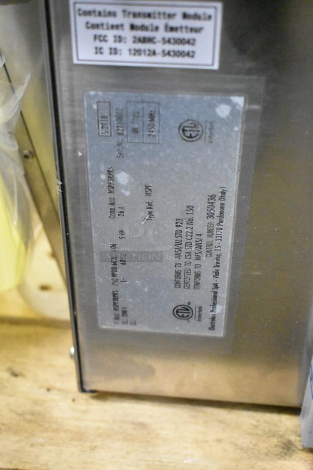 2018 Electrolux HSPP3RPRS stainless steel commercial panini press, 208V, 1-phase. Features compliance markings.