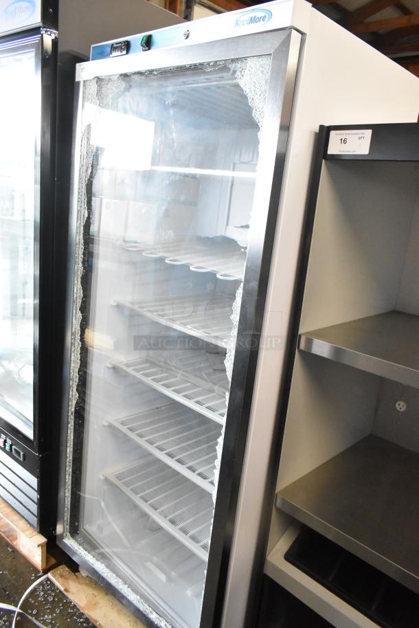 KoolMore Metal Commercial Single Door Reach In Cooler Merchandiser. See Pictures For Broken Glass. 115 Volts, 1 Phase. - Image 2 of 4