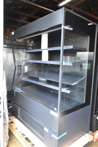 BRAND NEW SCRATCH AND DENT! Avantco 193VOA60B Metal Commercial 59 1/8" Black Extra Deep Vertical Open Air Merchandiser with LED Lighting - 115 Volts, 1 Phase.