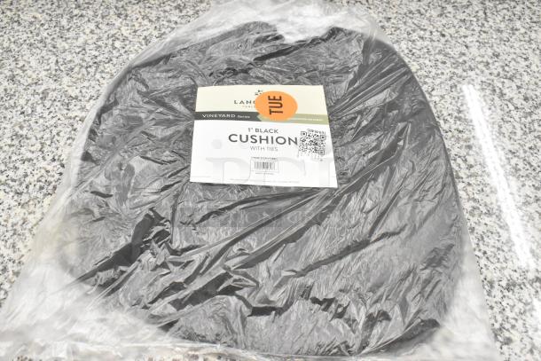 4 new Lancaster Table & Seating 164CUSHVYBK1 black chair cushions with ties in packaging. Vineyard series, 1" thick.