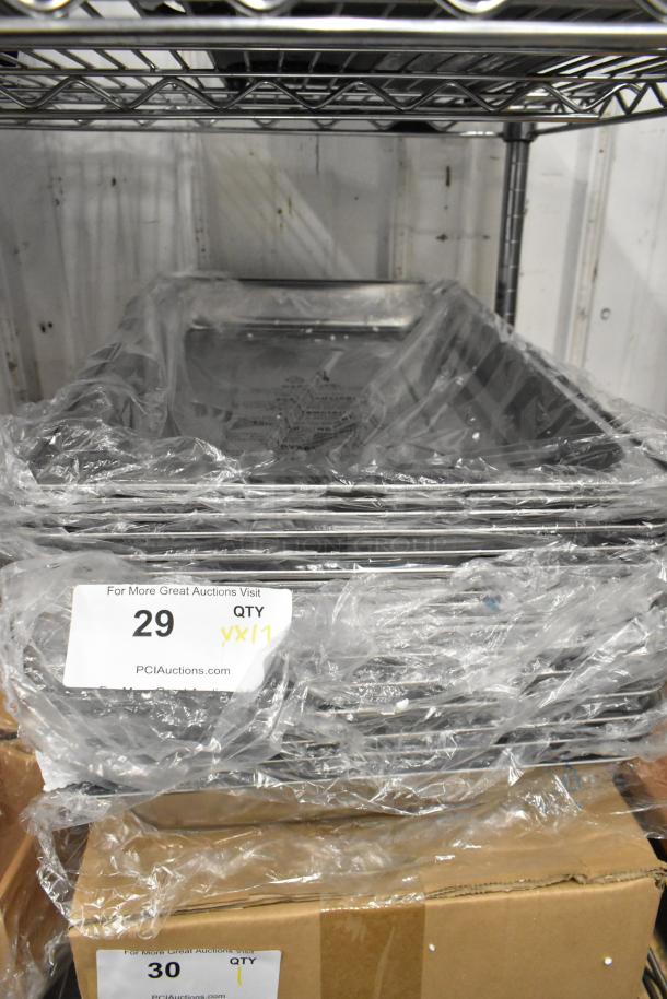 6 BRAND NEW SCRATCH AND DENT! Stainless Steel Drop In Chafer Bins w/ 6 Lids and Box of 6 Folding Chafer Frames. 6 Times Your Bid! - Image 3 of 10
