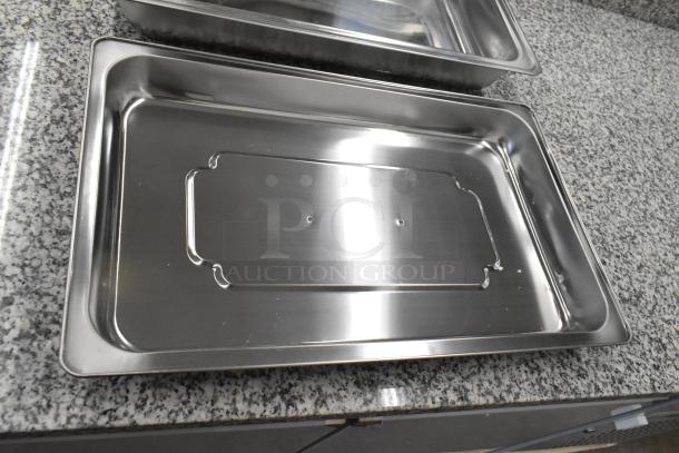 6 BRAND NEW SCRATCH AND DENT! Stainless Steel Drop In Chafer Bins w/ 6 Lids and Box of 6 Folding Chafer Frames. 6 Times Your Bid! - Image 4 of 10