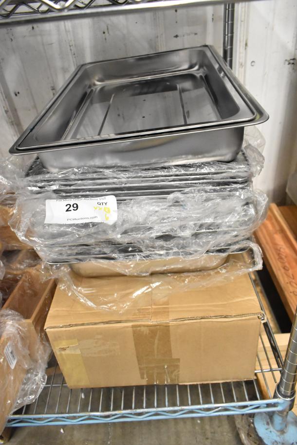 6 BRAND NEW SCRATCH AND DENT! Stainless Steel Drop In Chafer Bins w/ 6 Lids and Box of 6 Folding Chafer Frames. 6 Times Your Bid! - Image 1 of 10