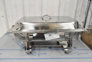 Stainless steel chafer with drop-in and lid, brand new scratch and dent, featuring auction label "33" from PCIAuctions.
