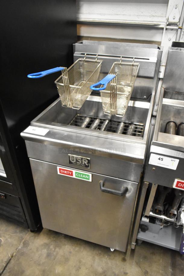 USR Cookline Stainless Steel Commercial Floor Style Deep Fat Fryer w/ 2 Metal Fry Baskets. - Image 1 of 6