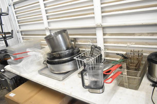 ALL ONE MONEY! Lot of Various Items Including Metal Pots, Metal Fry Baskets and Poly Bins. - Image 1 of 5