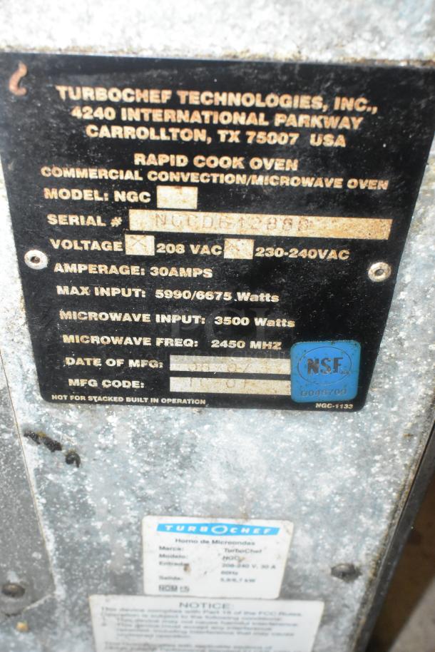 Turbochef NGC Stainless Steel Commercial Countertop Electric Powered Rapid Cook Oven. 208/240 Volts, 1 Phase. - Image 8 of 9