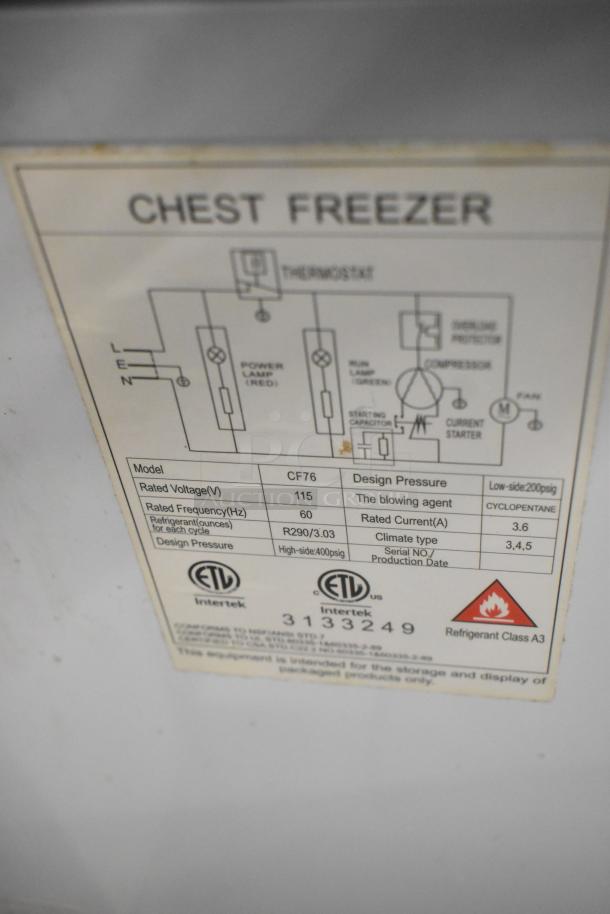 Coldline CF76 Metal Chest Freezer w/ 2 Hinge Lids. 115 Volts, 1 Phase. - Image 7 of 8
