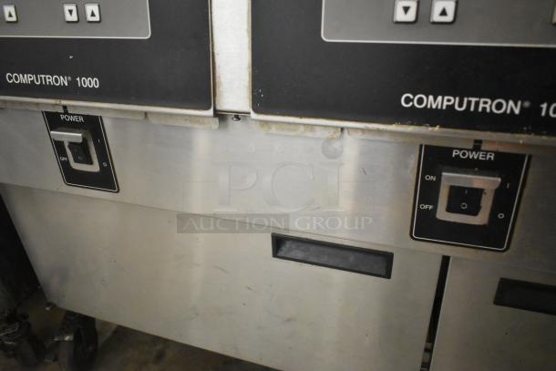 Henny Penny OFG-323 Stainless Steel Commercial Floor Style Natural Gas Powered 3 Bay Deep Fat Fryer w/ Filtration System on Commercial Casters. 255,000 BTU. - Image 8 of 14