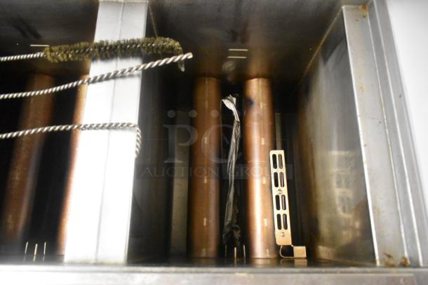Henny Penny OFG-323 Stainless Steel Commercial Floor Style Natural Gas Powered 3 Bay Deep Fat Fryer w/ Filtration System on Commercial Casters. 255,000 BTU. - Image 12 of 14