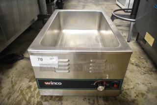 Winco FW-S600 stainless steel commercial countertop food warmer, 120V, 1 phase, with temperature dial, in used condition.