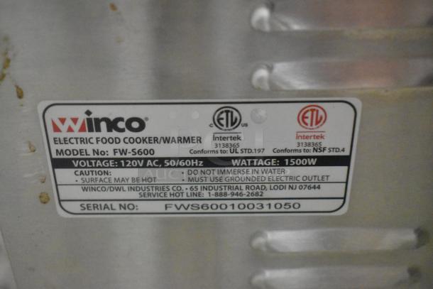 Winco FW-S600 Stainless Steel Commercial Countertop Food Warmer. 120 Volts, 1 Phase. - Image 5 of 6