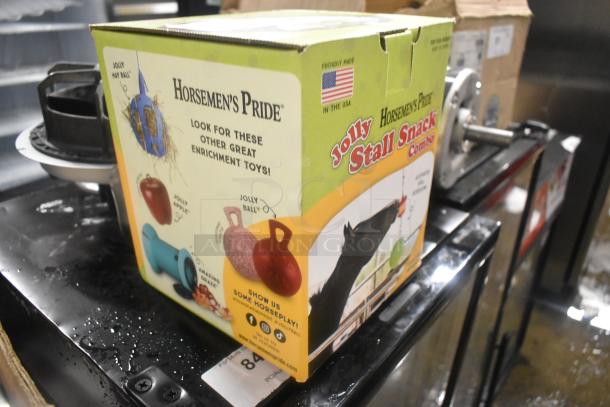 IN ORIGINAL BOX! Horsemen's Pride Jolly Stall Snack Combo, in mint condition. Box shows enrichment toy images and "Made in the USA" label.