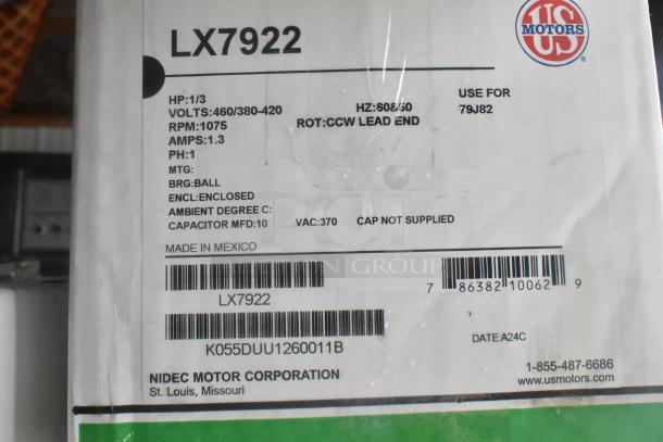 3 BRAND NEW SCRATCH AND DENT! Motors Including Two US Motors LX7922 460/380-420 Volts, US Motors 1412 460 Volt. 3 Times Your Bid! - Image 2 of 4