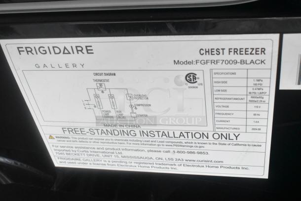 Frigidaire Gallery FGFRF7009-BLACK Chest Freezer w/ Hinge Lid. 115 Volts, 1 Phase. - Image 6 of 7